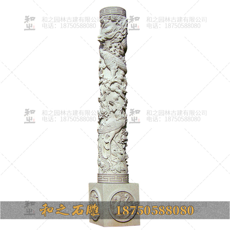 石雕龍柱擺放